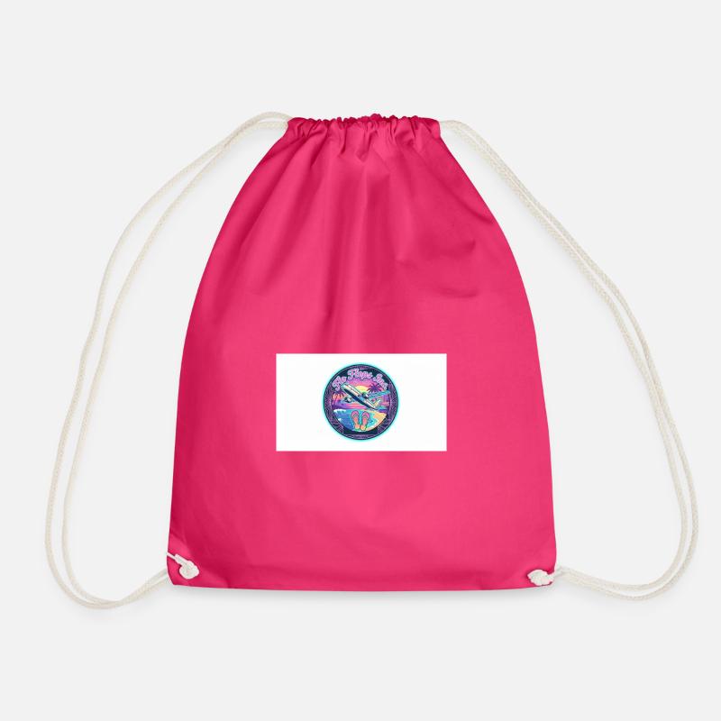 Retro Neon Wings and Beach - Drawstring Bag - fuchsia