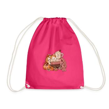 Katzenkuschelzeit: Bücher Tee Wärme - Turnbeutel - Fuchsia - Vorne