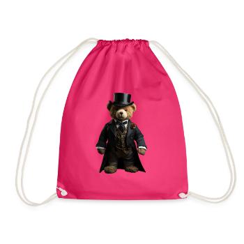 Plush bear in black tailcoat - Drawstring Bag - fuchsia - Front