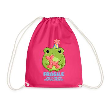Achtung zerbrechlich Frosch mit Partyhut - Turnbeutel - Fuchsia - Vorne