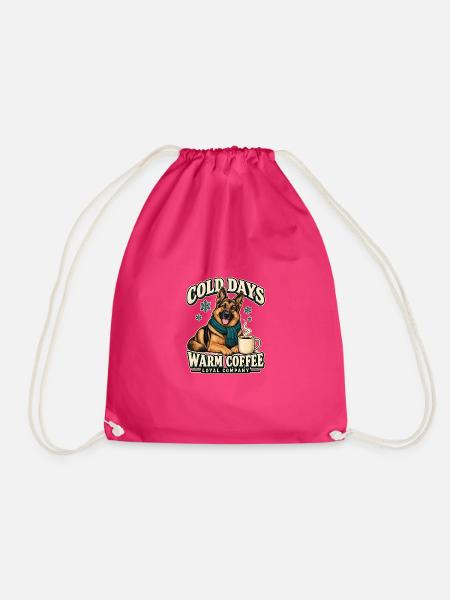Schäferhund mit Kaffee – Kalte Tage Warmer Kaffee - Turnbeutel - Fuchsia