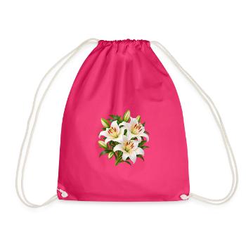 Weiße Lilien-Blumenstrauß-Kunst - Turnbeutel - Fuchsia - Vorne