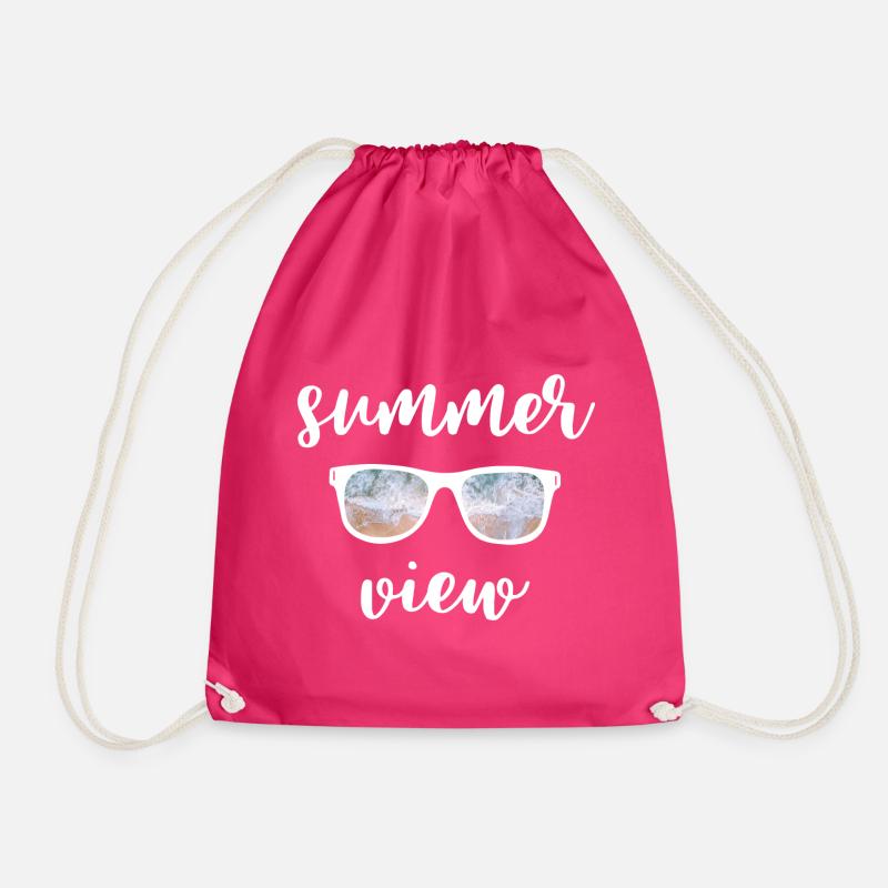 Summer view - summer time - I love summer - Drawstring Bag - fuchsia