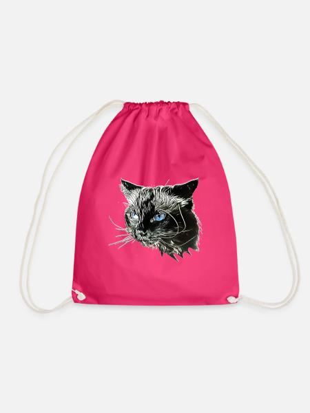 Katzenkopf mit blauen Augen – Monochrom - Turnbeutel - Fuchsia