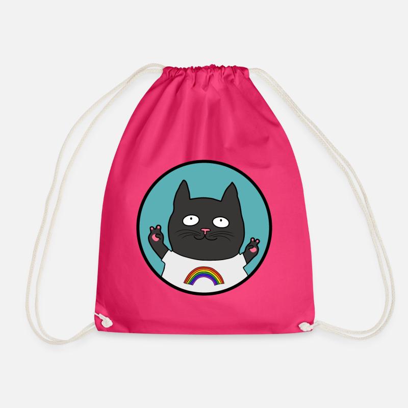 Pride Black Cat Rainbow - Drawstring Bag - fuchsia