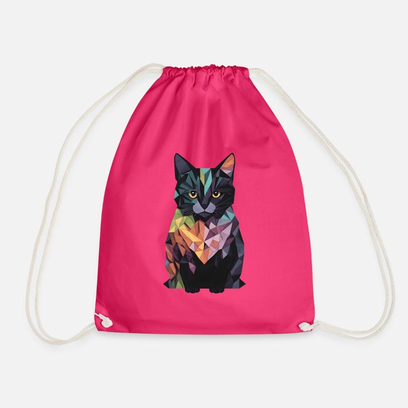 Abstract Colourful Cat - Drawstring Bag - fuchsia