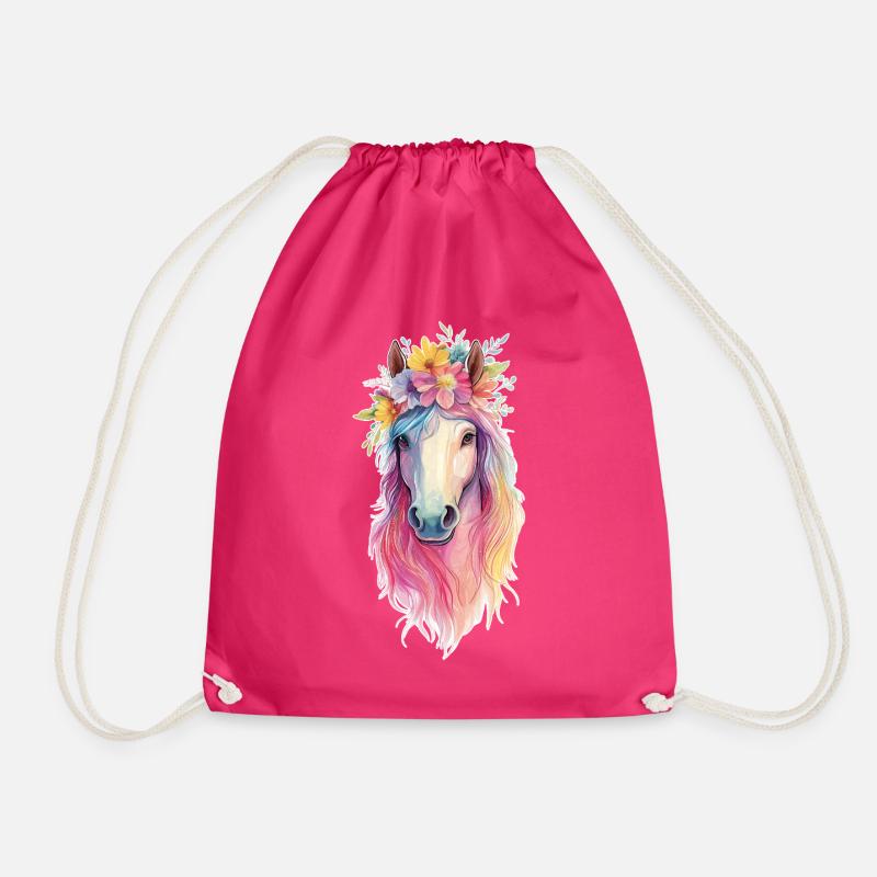 Pferd mit Blumen - Turnbeutel - Fuchsia