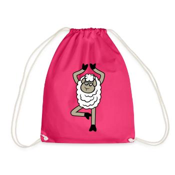 mouton fatigué épuisé triste yoga arbre pose bande dessinée - Sac de sport léger - fuchsia - Devant