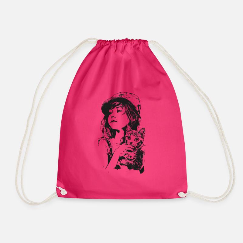 Mädchen mit Katze - Turnbeutel - Fuchsia