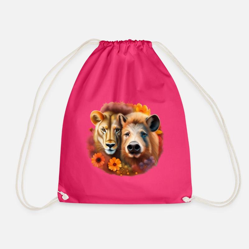 Pig or lion - Drawstring Bag - fuchsia