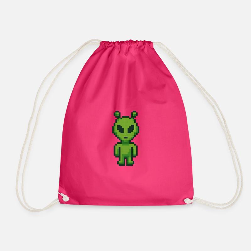 Alien Pixel Art - Drawstring Bag - fuchsia