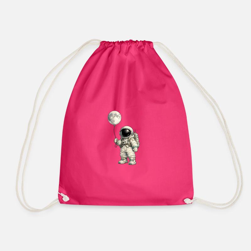 Moon balloon and astronaut - Drawstring Bag - fuchsia