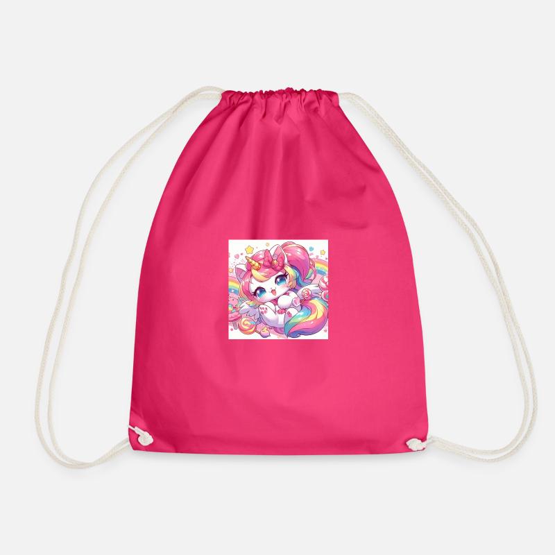 unicorn kitty - Drawstring Bag - fuchsia