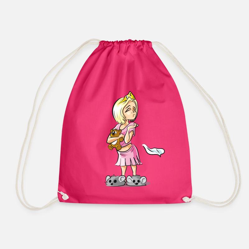 Little Princess with Teddy Comic - Drawstring Bag - fuchsia