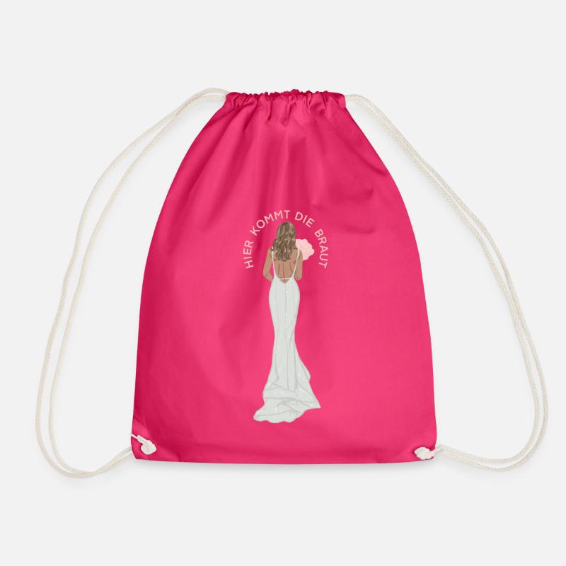 Bride - Bride - White Dress - Drawstring Bag - fuchsia