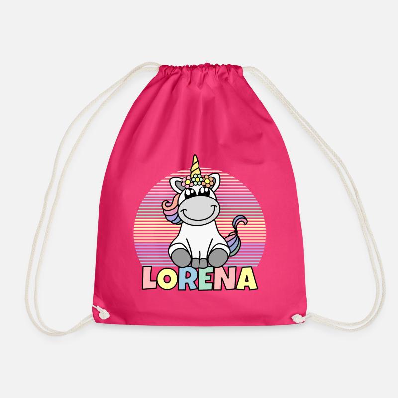Lorena Einhorn Name - Turnbeutel - Fuchsia