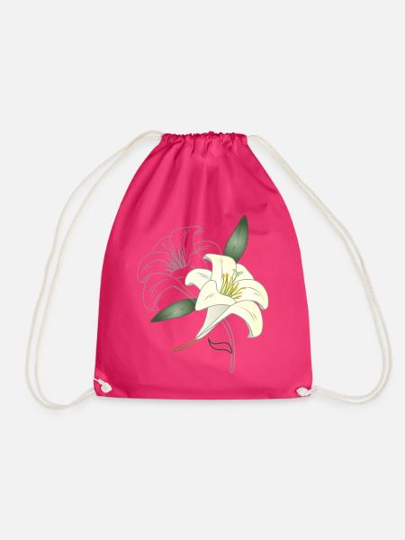 zwei Lilien Blüten Outline Zeichnung & koloriert - Turnbeutel - Fuchsia