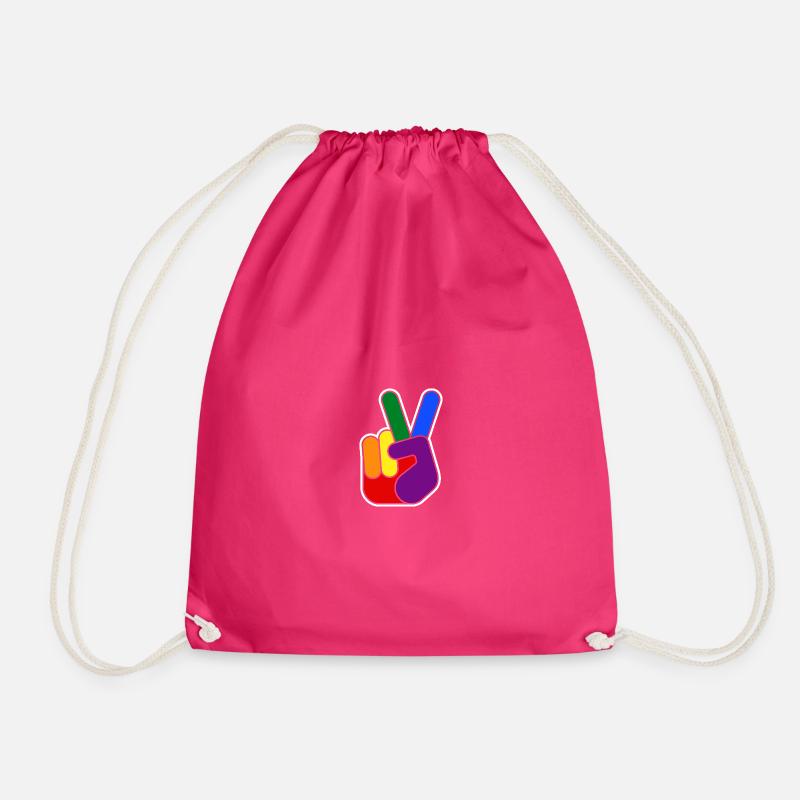 Rainbow Vsign Hand Design - Drawstring Bag - fuchsia
