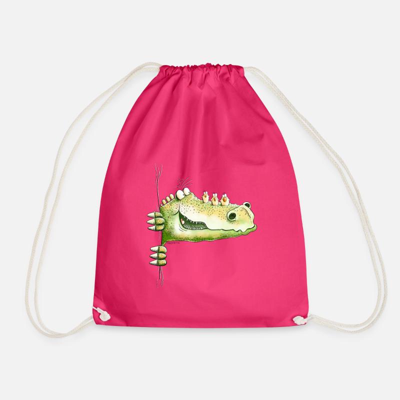 Da Guckt ein Krokodil I Dino I Echse I Fun - Turnbeutel - Fuchsia