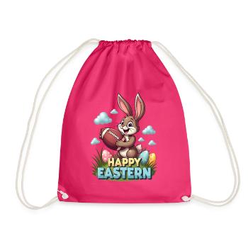 American Football Happy Eastern Easter Bunny Sports - Drawstring Bag - fuchsia - Front