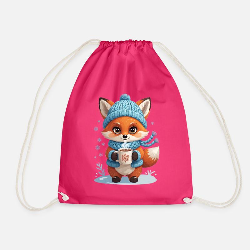 Winterfuchs mit Kakao - Turnbeutel - Fuchsia