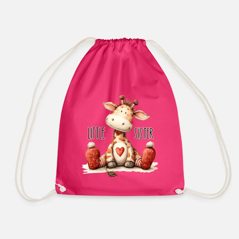 Little Sister Giraffe - Drawstring Bag - fuchsia