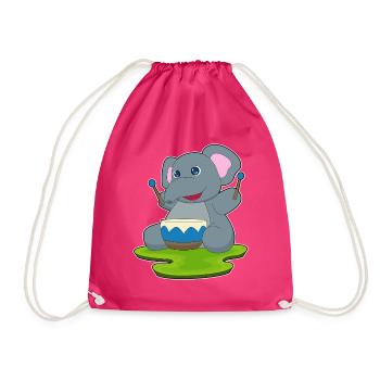 Elephant Musician Drum Music - Drawstring Bag - fuchsia - Front