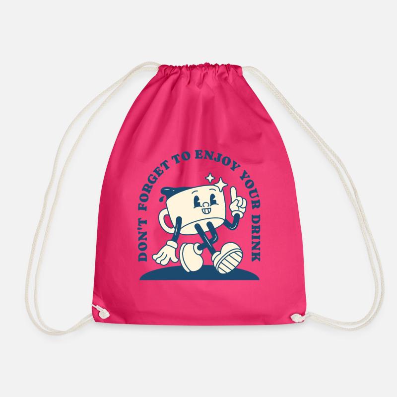 Don't Forget Your Drink – Retro Coffee - Drawstring Bag - fuchsia