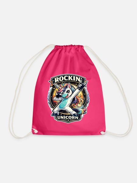 Rockin' Unicorn Retro Badge im Rockstil - Turnbeutel - Fuchsia