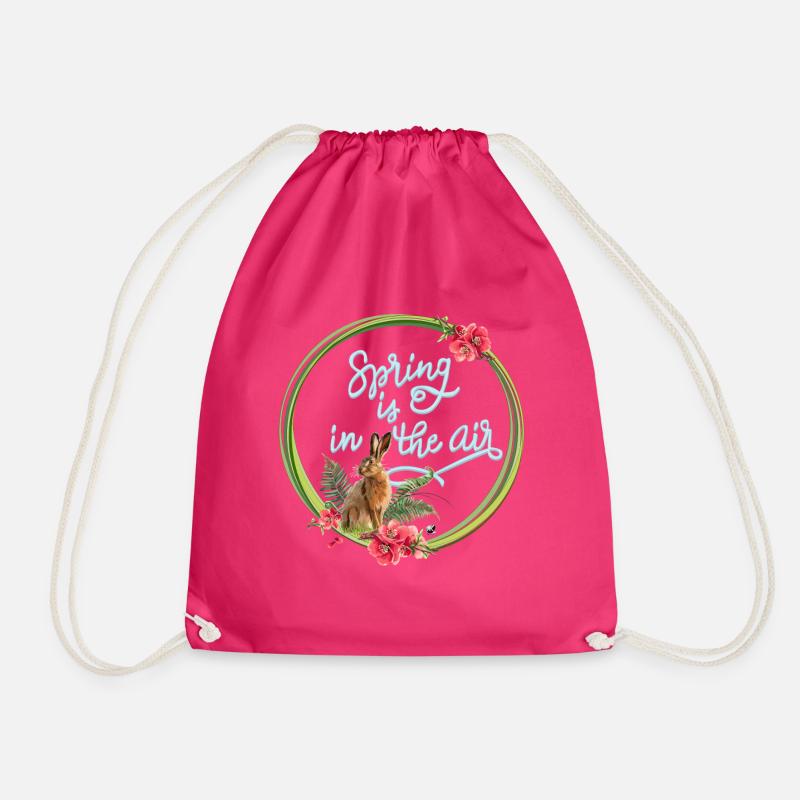 Hare and cherry blossoms illustration with inscription - Drawstring Bag - fuchsia