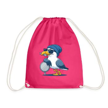 Coole Möwe mit Sonnenbrille und Fisch - Turnbeutel - Fuchsia - Vorne