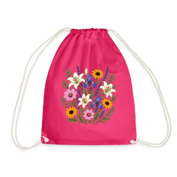 Weisse Lilie violette Iris Lavendel Cottagecore - Turnbeutel - Fuchsia - Vorne