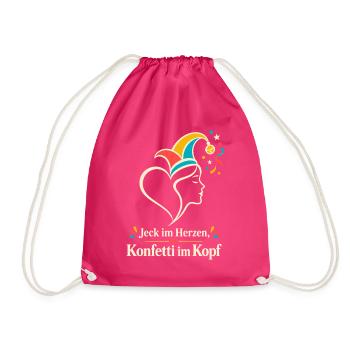 Jeck Karneval Fasching Konfetti im Kopf - Turnbeutel - Fuchsia - Vorne