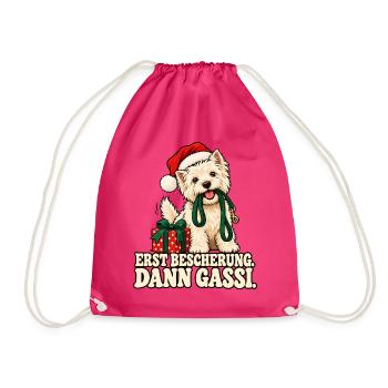 Weihnachtshund Erst Gassi - Turnbeutel - Fuchsia - Vorne