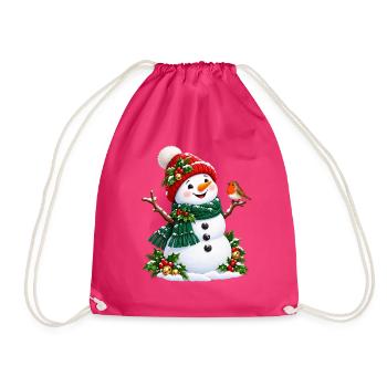 Winter Schneemann mit roter Mütze - Turnbeutel - Fuchsia - Vorne