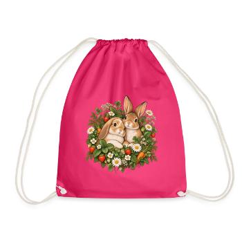 Frühlingskaninchen im Blütenkranz - Turnbeutel - Fuchsia - Vorne