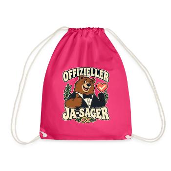 Offizieller Ja-Sager – Bär Bräutigam Hochzeit - Turnbeutel - Fuchsia - Vorne
