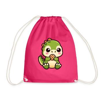 Süßer T-Rex Dinosaurier Cartoon Chibi Keks - Turnbeutel - Fuchsia - Vorne