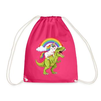 Einhorn reitet auf T-Rex unter Regenbogen - Turnbeutel - Fuchsia - Vorne
