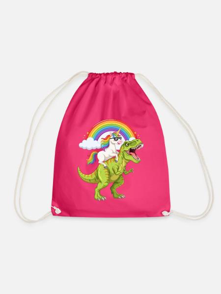 Einhorn reitet auf T-Rex unter Regenbogen - Turnbeutel - Fuchsia