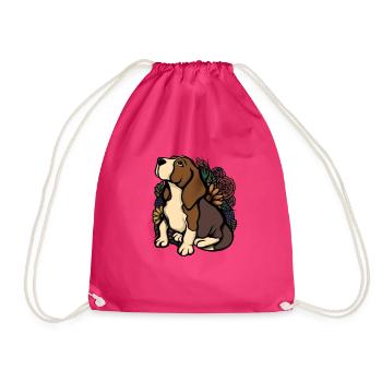 beagle floral - Drawstring Bag - fuchsia - Front