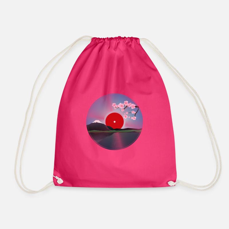 Vinyl LP Japan cherry blossom - Drawstring Bag - fuchsia