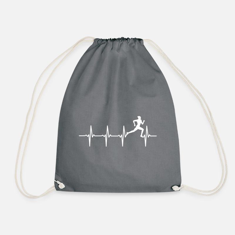 Running runner heartbeat ECG jogger gift - Drawstring Bag - grey