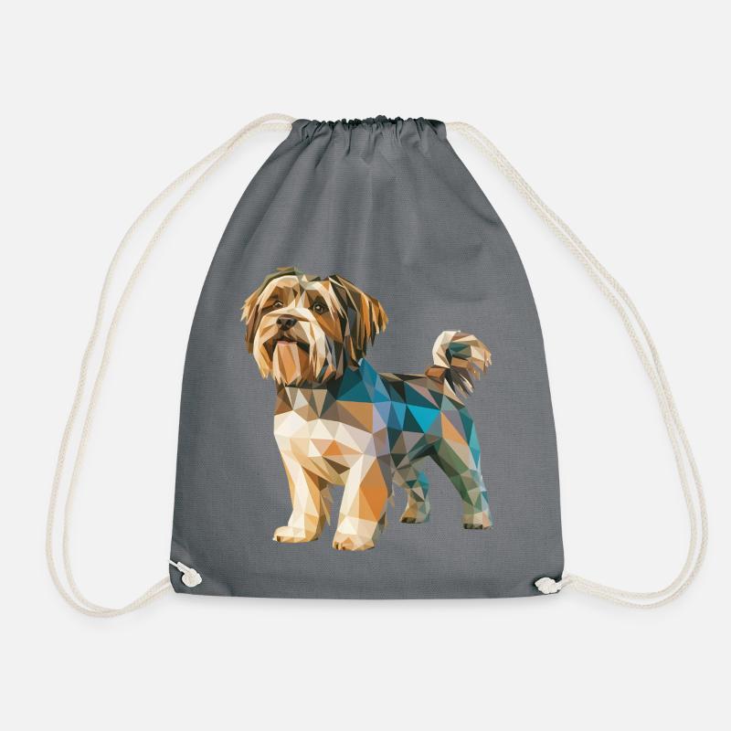 Shih Tzu - Cool Low Poly Logo - Drawstring Bag - grey