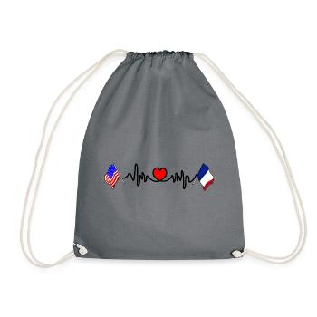 Cardio coeur avec drapeau des États-Unis et drapeau de la France - Sac de sport léger - gris - Devant