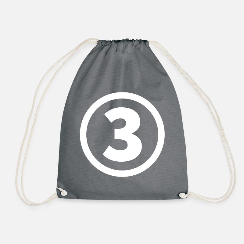 number three - Drawstring Bag - grey