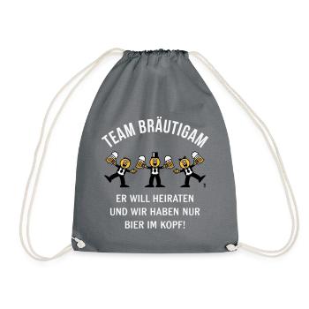 Team Bräutigam (Karikatur / Bier Im Kopf / 3C / W) - Turnbeutel - Grau - Vorne