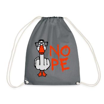 Goose Nope Middle Finger Nerd Geek Horn-Rimmed Glasses Smart - Drawstring Bag - grey - Front