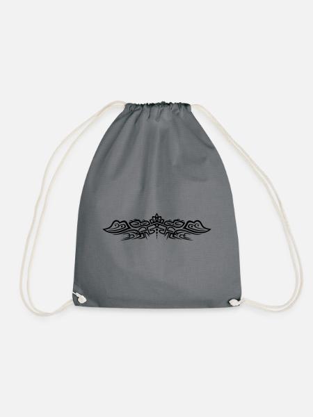 Filigree tribal tattoo ornament with crocodiles. - Drawstring Bag - grey
