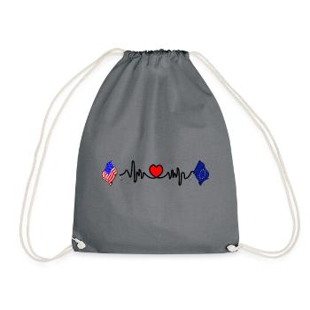Cardio heart with USA flag and European Union flag - Drawstring Bag - grey - Front